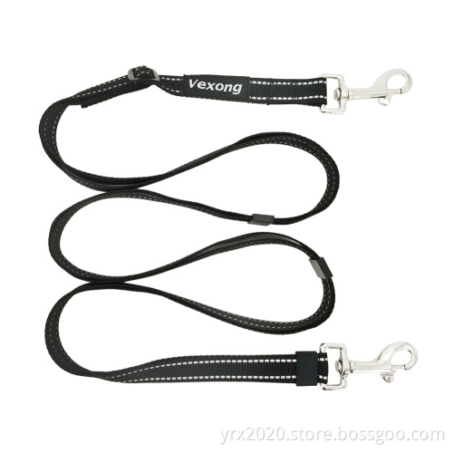 Dog Leash Dual Hooks Black Reflective